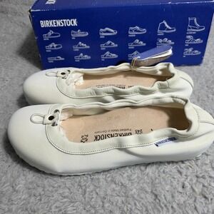 Birkenstock Ponca Ballet Flats White Leather Women 38 US 7.5 Narrow Fit NIB